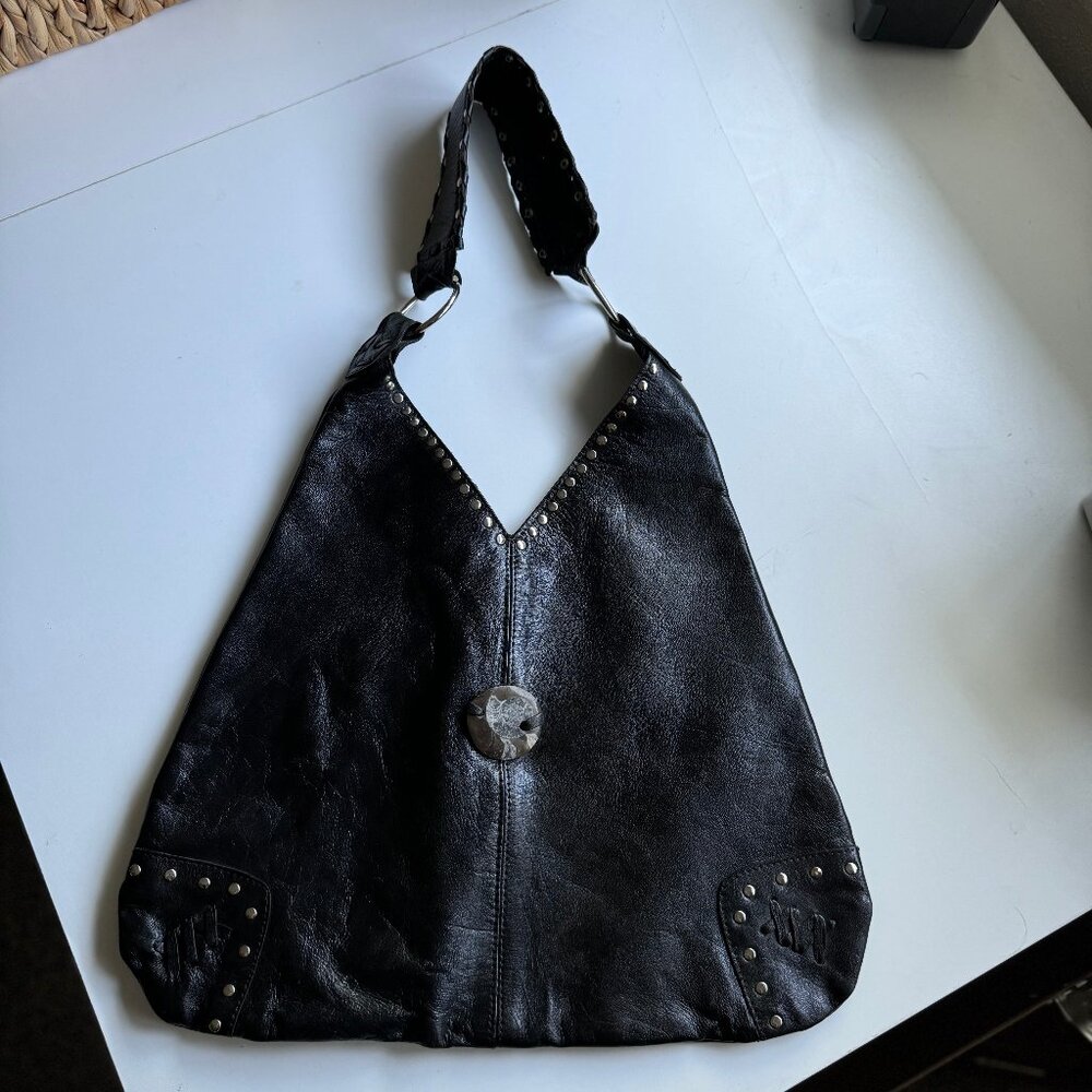 Black Leather Hobo Style Shoulder Bag